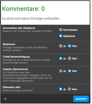 Bild: Funktionen der Kommentare und des Gästebuchs