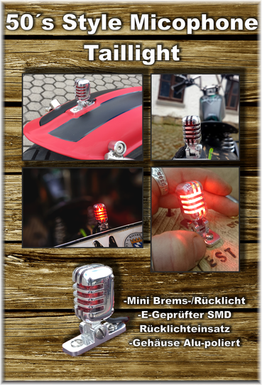 VauZwo-Bikes 50s Style Microphone Taillight LED Rücklicht Mini Rücklicht Mikrophonrücklicht Microphone Rücklicht 