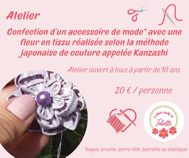 atelier création d'un accessoire de mode avec une fleur en tissu