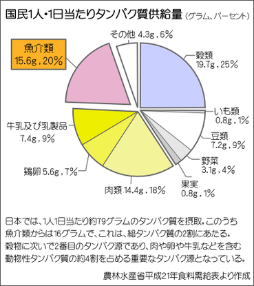 図1 日本人1人1日当たりのタンパク質の量