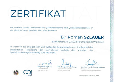 Zertifikat Qualitätssicherung der ÖQ-Med