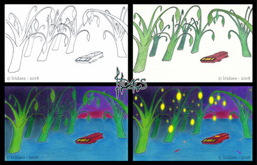 (four steps in the illustration of the luminescent marsh)