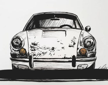Mike Vandenhende artiste peintre designer porsche, 911, carrera, draw, sketch, black, white, smoking dandy, art, fine art, spyder, outlaw, rwb, speedster, targa, 