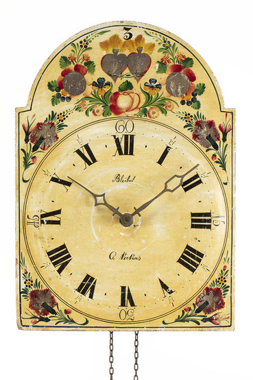 hölzerne schwarzwälder Uhr von Uhrmacher Theodor Wehrle aus Furtwangen, um 1835