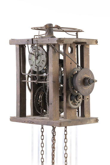 Schwarzwälder Uhrwerk mit Wecker auf Tonfeder, um 1830