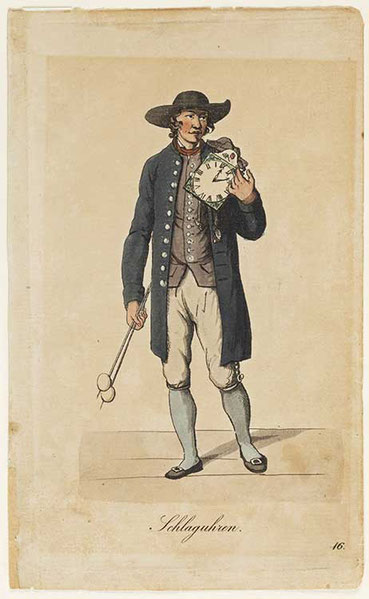 Der Ausruf in Hamburg, Chrisopher Suhr, Nr. 16. Schlaguhren (Uhrenhändler), veröffentlicht 1808