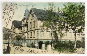 Postkate der Großherzoglichen Uhrmacherschule Furtwangen (gelaufen: 11. Dez. 1909)