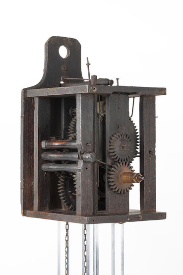 Holzrräderuhr aus dem Schwarzwald, Italienischer Schlag (Stundenschlag bis 6) mit Schlagwiederhohlungum, um  1790