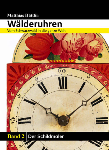 Buchvorderseite mit einem gemalten schwarzwälder Uhrenchild und dem Titel Wälderuhren