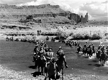 John Wayne's cavalry troop crosses the "Rio Grande", actually Ida Gulch, a shallow area of the Colorado, off Moab. 