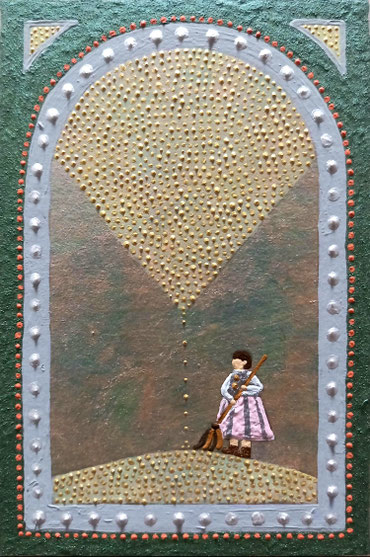 「お掃除当番」アクリル画　100×70mm　価格：￥39,600(税込)