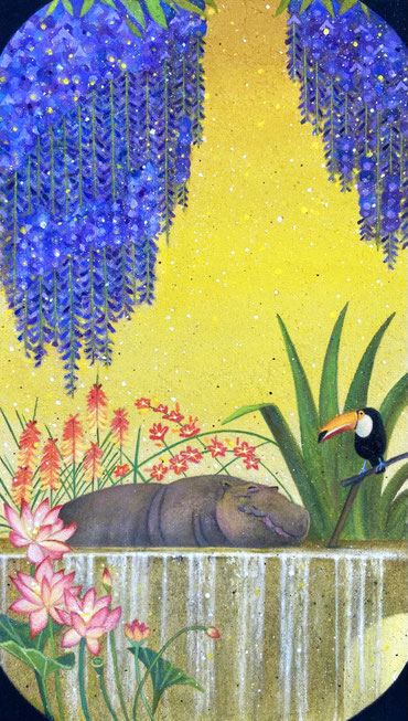 「空中庭園Ⅲ-金糸雀色」雲母壁面画  333×190mm/￥143,000(税込)
