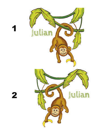 Türaufkleber niedlicher Affe mit Banane, mit Wunschname personalisierbar