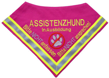 Assistenzhund, Halstuch, in Ausbildung, pink, Reflektor, Wunschtext, gestickt