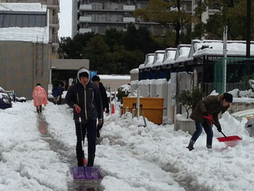 雪かきをするスタッフ