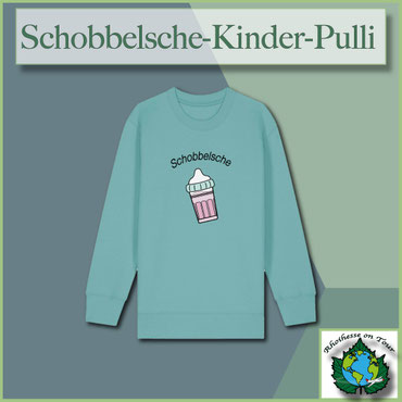 Schobbelsche Kinder Pullover in Teal Monstera mit Babyflaschen-Motiv – bequemer Pullover für kleine Rheinhessenkinder