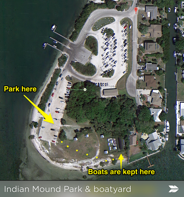 an annotated Google map image of the boatyard and park