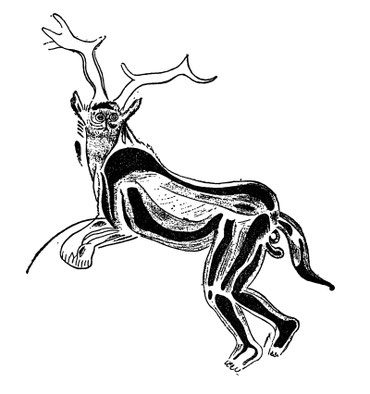 Le "Sorcier" de la Grotte des Trois-Frères. Croquis d’après le dessin de l'abbé Breuil.