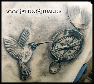 Tattoo Kompass Kolibri, Tattoo Rostock, TattooRitual, Tattoostudio Rostock