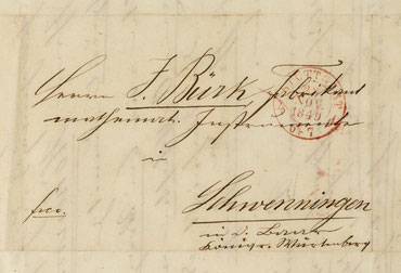 Brief an Johannes Bürk, Fabrikant mathemathischer Instrumente in Schwenningen in der Baar Königreich Würtemberg, 28.November.1849
