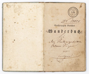 Großherzoglich Badisches Wanderbuch des Seilergesellen Adam Seger aus Engen, 1850 bis 1860