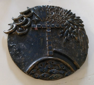 "Religions symbols " by Ji Xu, ceramic work ,diameter 25cm ,  1988 in Beijing ,China