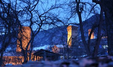 Towers of Mestia are most spectacular by night. Mestia, 17/02/2016.