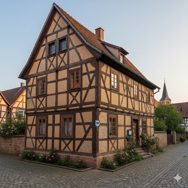 Historisches denkmalgeschütztes Fachwerkhaus mit Lehmfachwerk und traditioneller Bauweise