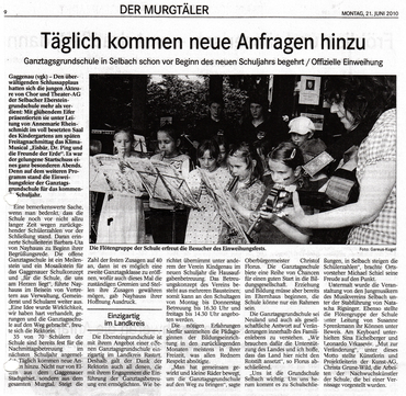 Die Einweihung der Ganztagesschule im BT Nr. 139, 21.6.2010
