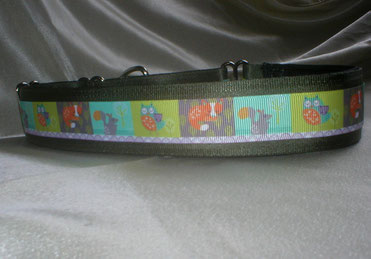 Halsband, Hund, Martingale, 4cm breit, mit Borte, Waldtiere