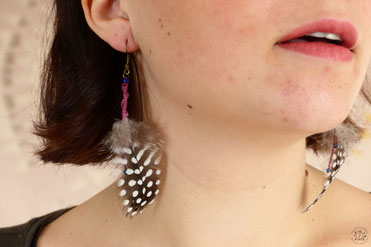 collection plume bijoux boucles doreille earringnature pintade macrame