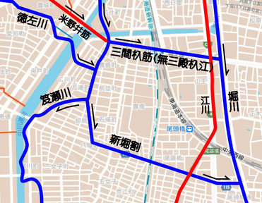 笈瀬川と堀川を結んでいた2つの流れ。米野井筋、徳左川との位置関係