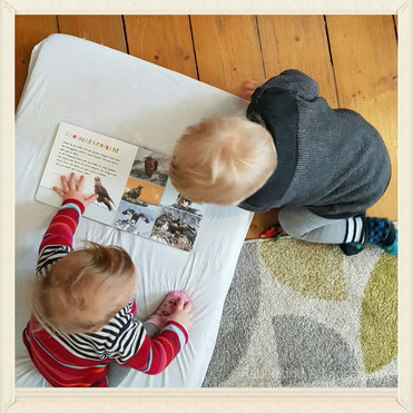 Das Rabenkind hatte Besuch von seiner kleinen Freundin E. - zuckersüß die beiden. Er mimte den großen Bruder, fütterte sie und zeigte ihr wie sie dem Buch Geräusche entlockt...