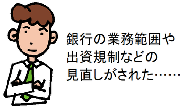 銀行の業務範囲や出資規制などの見直しがされた……