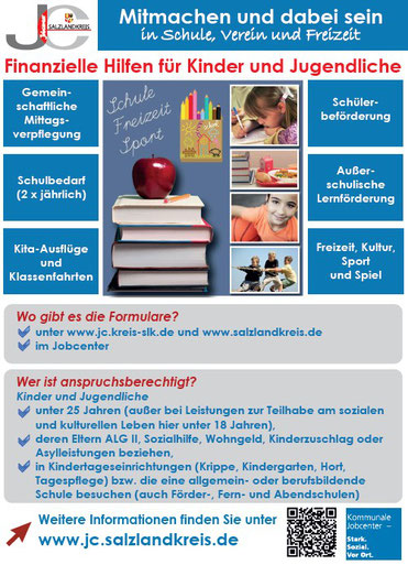 Grafik: Jobcenter Salzlandkreis: Finanzielle Hilfen für Kinder und Jugendliche