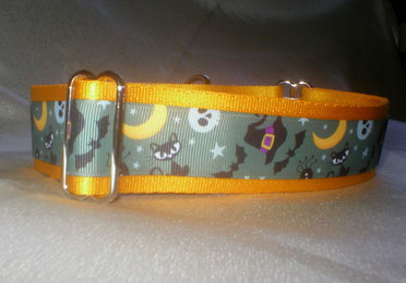 Halsband, Hund, Martingale 4cm breit, mit Borte Halloweenmotiv