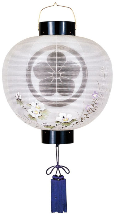 盆提灯 門提灯 丸 絹二重 芙蓉桔梗 尺三丸 13号 電池式LED(6082-L)
