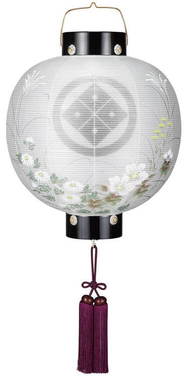 盆提灯 門提灯 丸 絹二重絵 13号 尺三丸 電池式LED（8324-13-070AC）