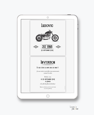 Invitation anniversaire homme numérique-Invitation électronique-Invitation digitale-pdf numérique-Invitation connecté-Invitation anniversaire à envoyer par mms-par mail-réseaux sociaux-whatsapp-facebook-moto-baroudeur-voyage
