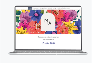 Site de mariage-Site interenet de mariage- wedding site-site internet assorti au faire-part-fleurs colorées-fleurs couleur-bleu-rouge-vert-jaune