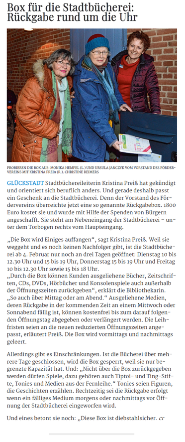 Box für die Stadbücherei: Rückgabe rund um die Uhr