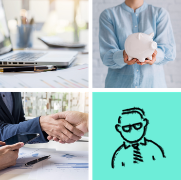 piggy bank, scene with handshake