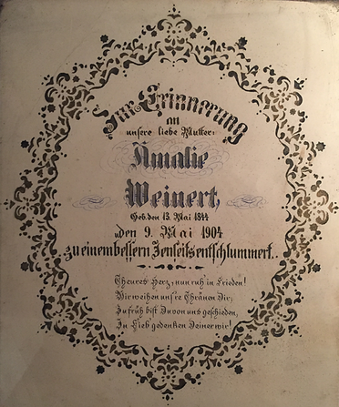 Eine Erinnerung an Paul Richard Weinerts Mutter - Amalie Weinert, gest. 1904 in Dewitz. Die Gedenkschrift ist noch in Familienbesitz.