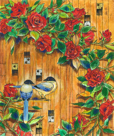 「愛につつまれる　長尾　蔓薔薇」　日本画　Ｆ８