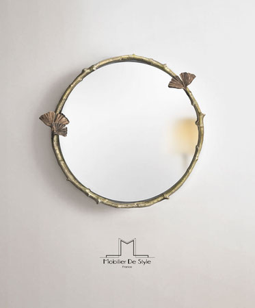 miroir rond Ginkgo bronze coulé forme branche  