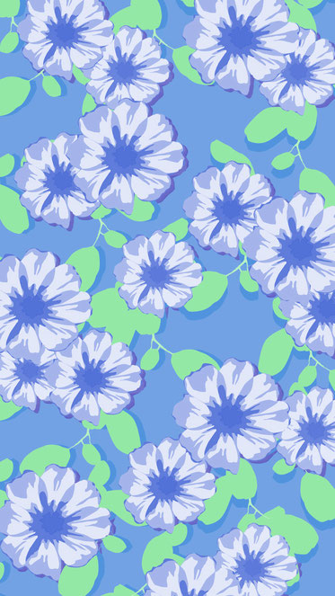 スマホ壁紙・スマホ待ち受け エレガントなブルーの花柄模様