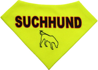 Suchhund, bestickt, Mantrailing, Mantrailer,Azubi, Rettungshund, Hundehalstuch neongelb