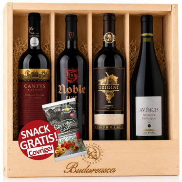 4-er Weinpaket in der HOLZKISTE – Luxus Geschenk (4x 0.75l)