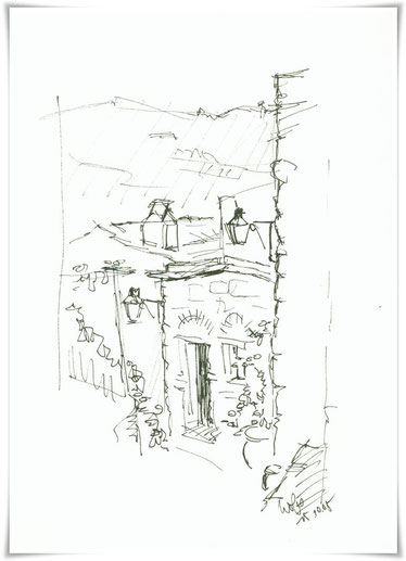 Bild Zeichnung: Steinhaus in Spilia auf Chios Griechenland