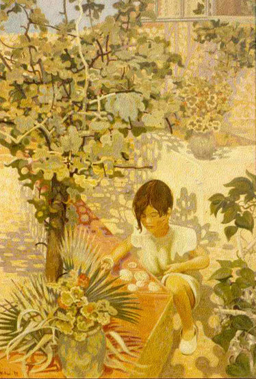 Jean Milhau, Marie-Thérèse au jardin, 1938, signé et daté en bas à gauche (1160x810)